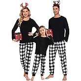 SWOMOG Family Matching Pajamas Set Christmas Plaid Pajamas for Men Women Long Sleeve Sleepwear Pjs Set