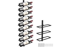 YALINKA Wall Mounted Wine Bottle Rack Holder Storage Organizer, Industrial Metal Hanging Wine Display Shelf Holds 9 Bottles, Separable Wall Wine Rack for Wine Theme Decor Beverages Liquor Bottle Storage