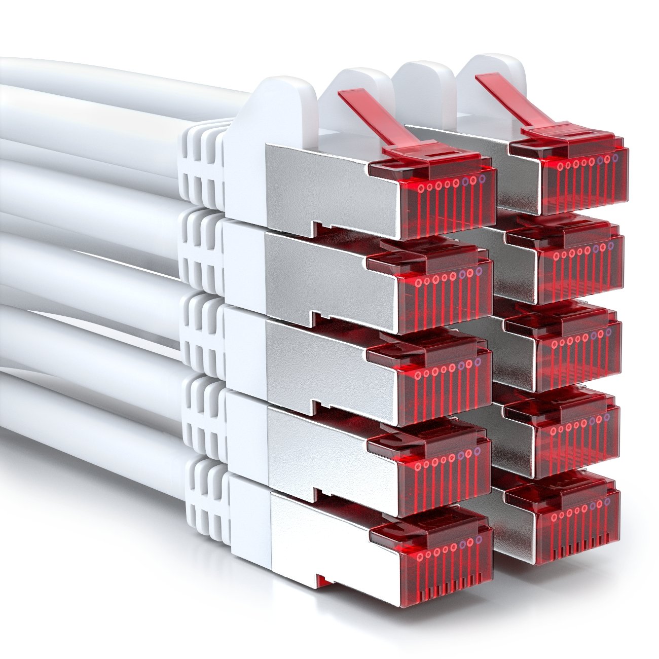 deleyCON 10x 0.5m (1.64 ft.) CAT6 Patch Cable S/FTP PIMF Shield CAT-6 RJ45 Network Cable Ethernet LAN DSL Switch Router Modem - White