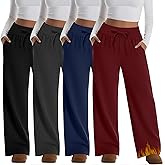 Yearntown 4 Pack Women's Fleece Lined Plus Size Sweatpants Wide Leg Lounge Pants Baggy Thermal Athletic Pants