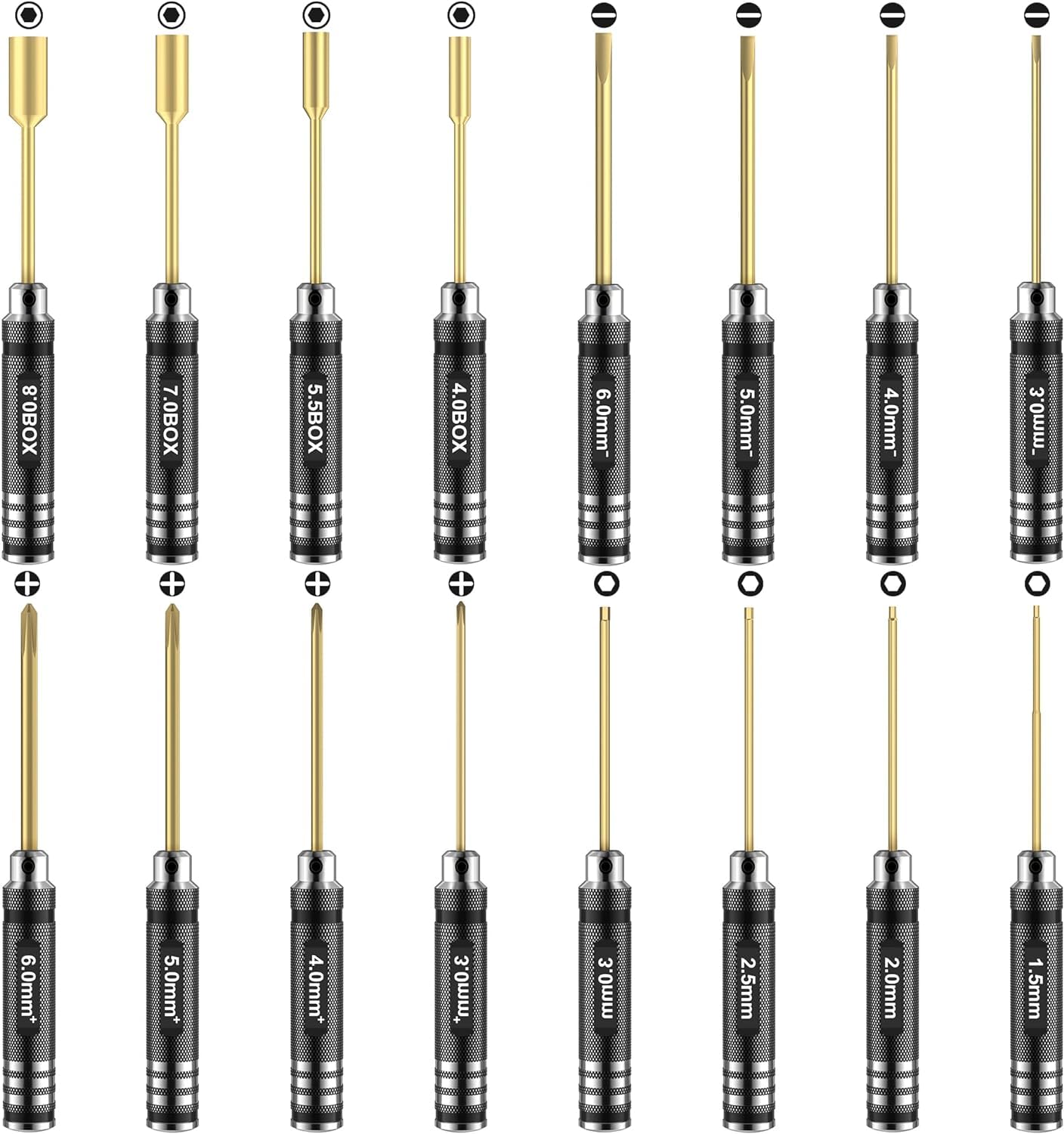 RC Car Tool Kit - 16pcs Screwdriver Set Includes Flat, Phillips, Hex, Titanium Steel Tools with Storage Bag for RC Car, Drone, Helicopter, Models