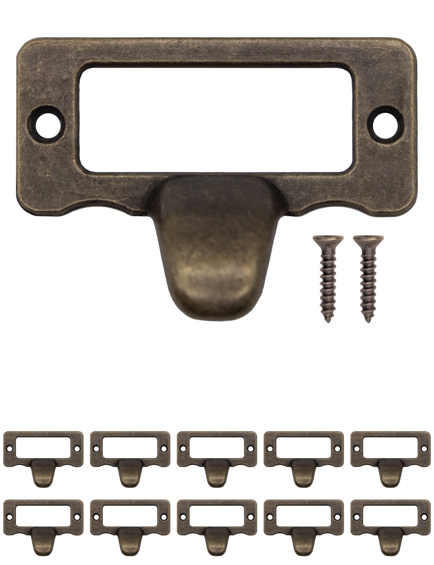 Fuxxer 10x Label Window Handles, Apothecary Cabinets, File Box, Antique Bronze Design, 47 x 34 mm