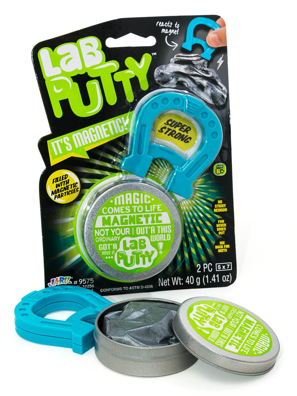 JA-RU Lab Putty Magnetic Slime with Magnet & Tin Container (3 Units) Squishy Fidget Toy Magnetic Putty for Kids. Non Sticky Slime. Anger Management Toys. Sensory Party Favors. 9575-3p