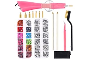 WAMTHUS Hotfix Applicator, DIY Hot Fix Rhinestone Applicator Wand Setter Tool Kit with 7 Different Sizes Tips, Tweezers & Brush Cleaning kit and 2 Pack Hot-Fix Crystal Rhinestones
