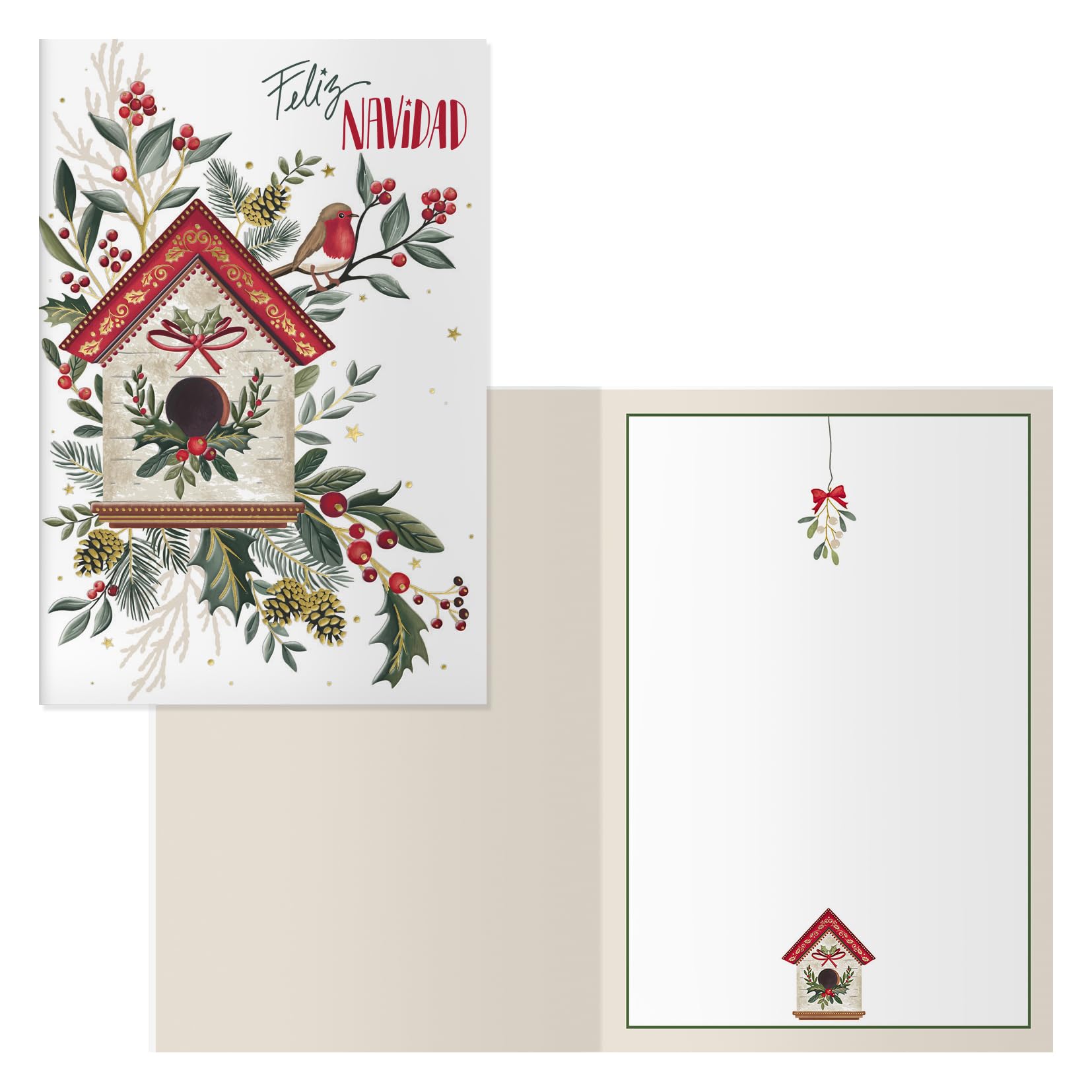 DOHE - Christmas Greeting Cards - Pack of 6 - Size: 11.5 x 17 cm (closed) - Includes envelope to store the card - Bird Model