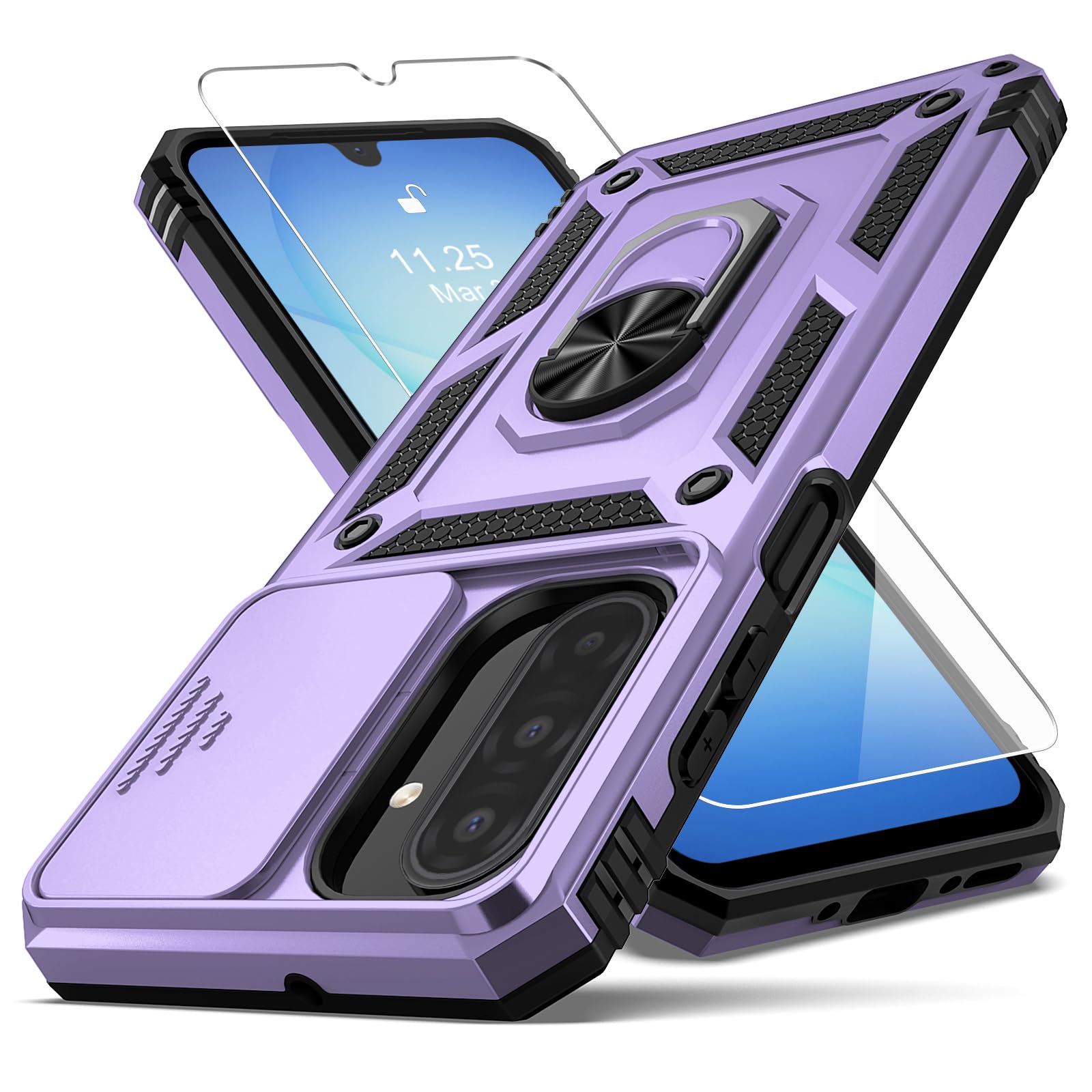 Weycolor for Samsung Galaxy A17 5G Case with Camera Lens Cover, 10 FT Military Grade Drop Protection, Magnetic Ring Holder Kickstand Protective Phone Case, Lavender