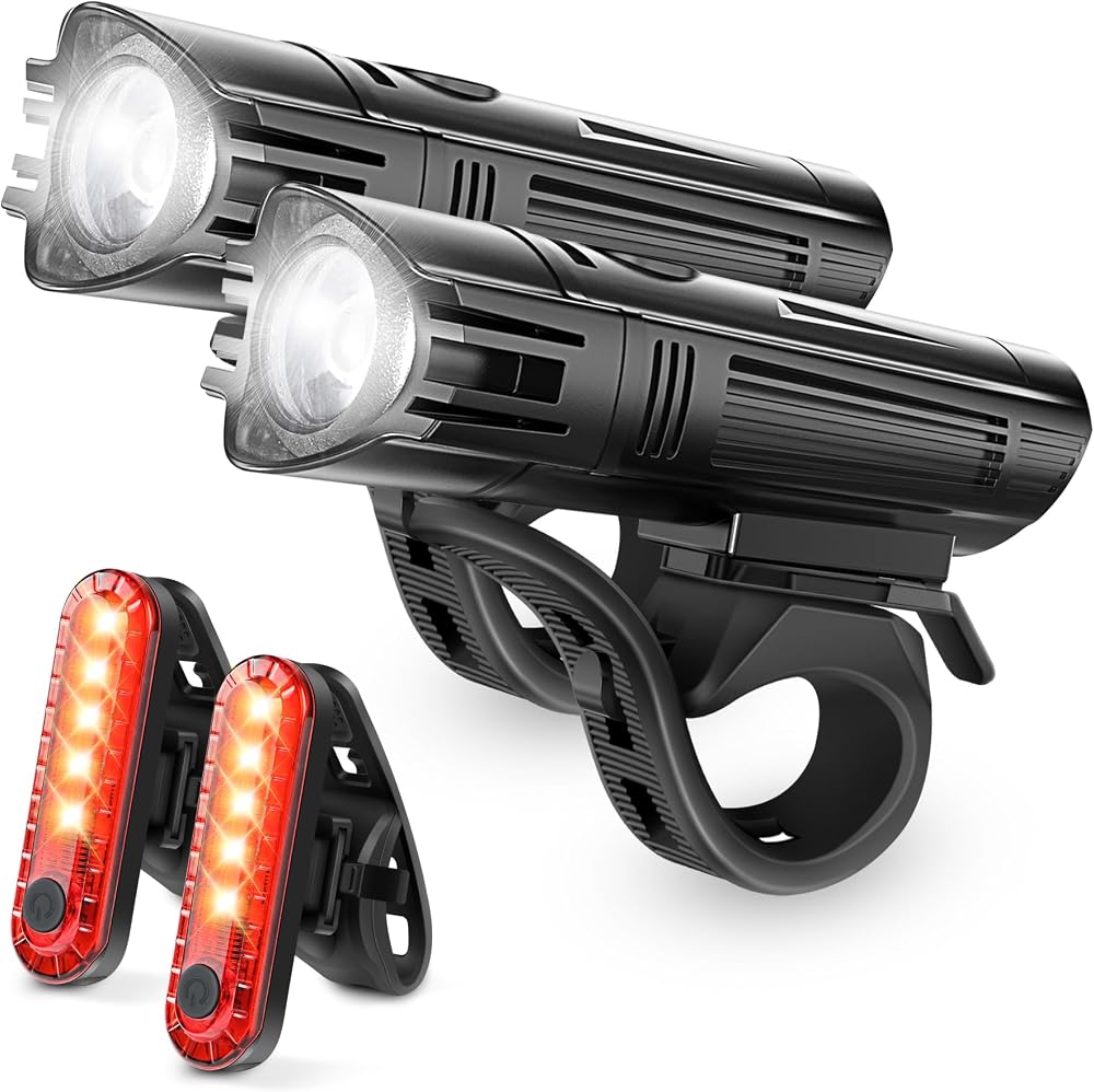 Defurhome Bike Light Set Front and Rear USB Rechargeable 2000mAh 2 Pack