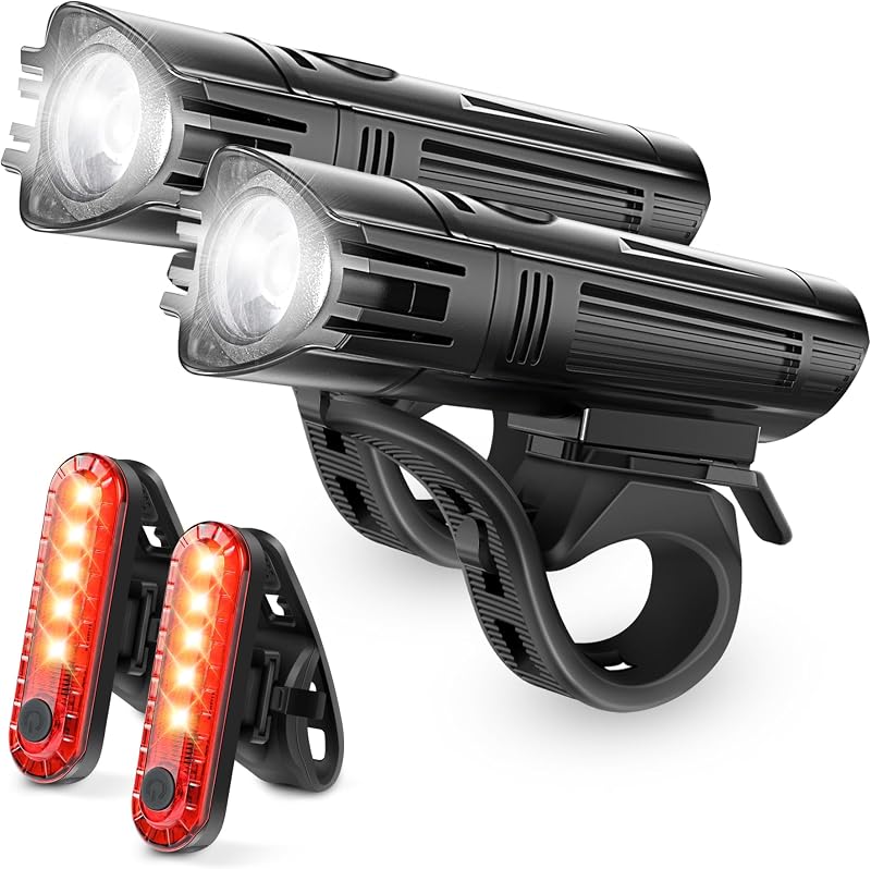 Defurhome Bike Light Set Front and Rear USB Rechargeable 2000mAh 2 Pack