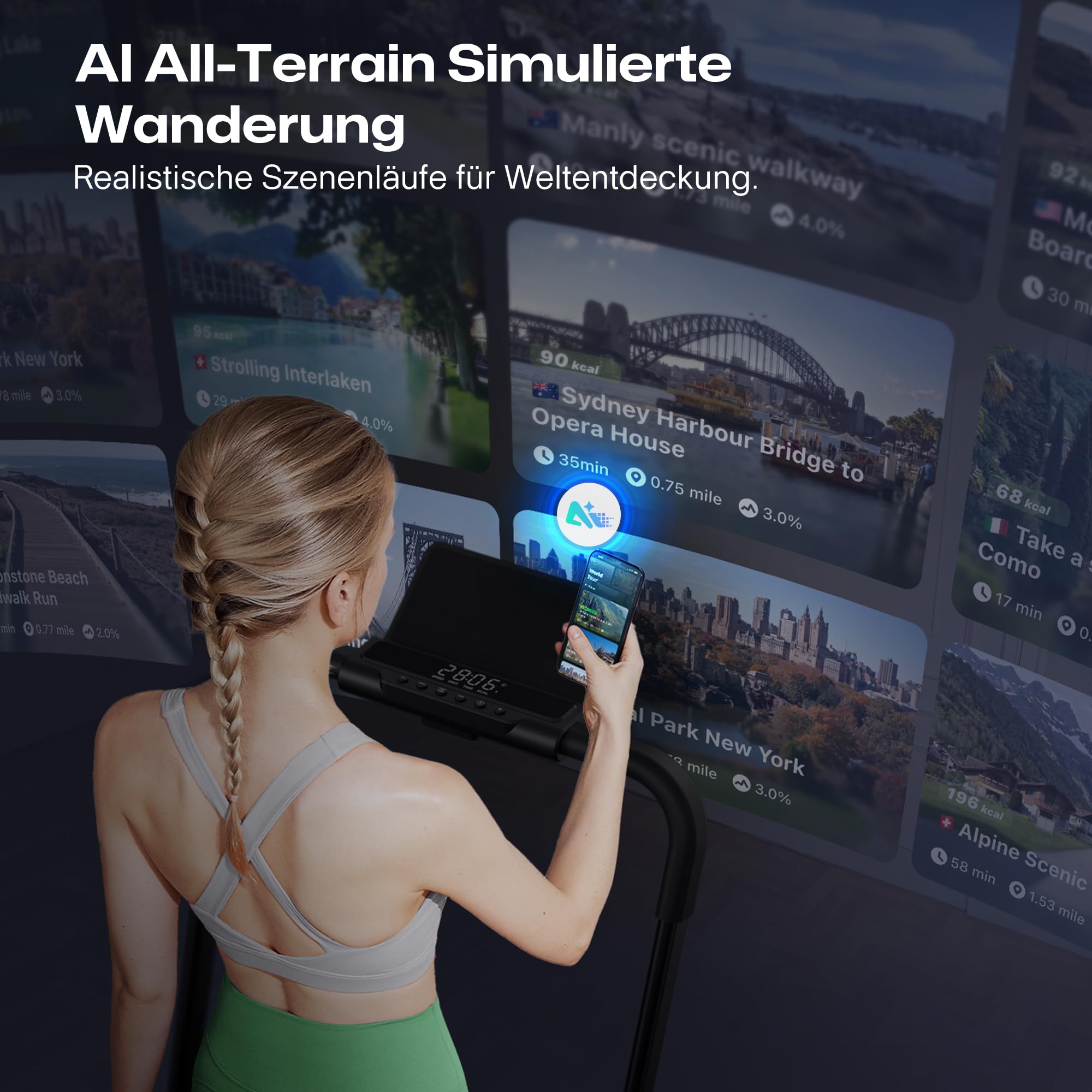 UREVO 2 in 1 Laufband für zuhause mit APP, Walking pad mit doppelter Stoßdämpfung, ‎1-10 km/h Laufband Klappbar mit Fernbedienung und LED-Anzeige 7