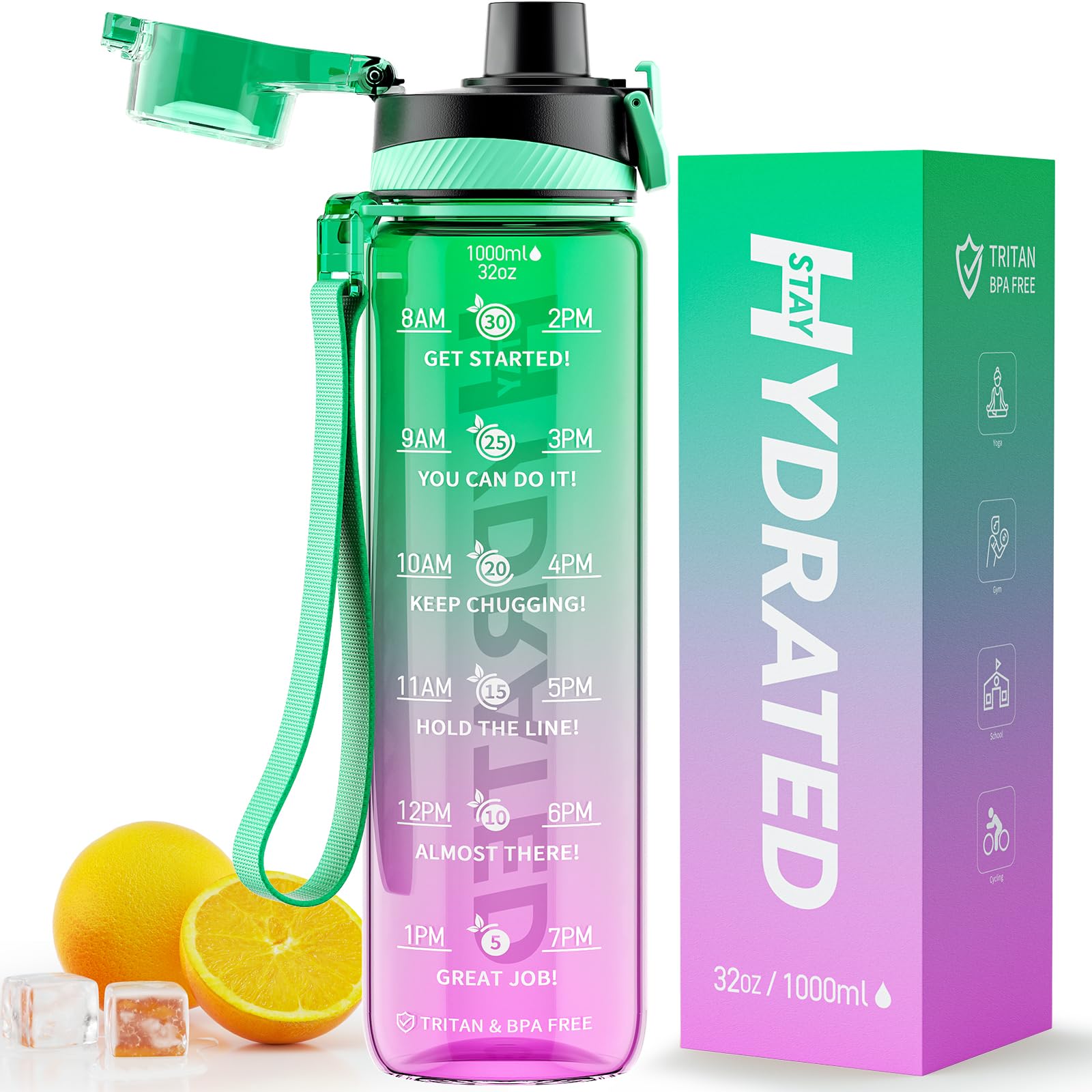 Mevoly All-New Water Bottle, 32 oz Motivational