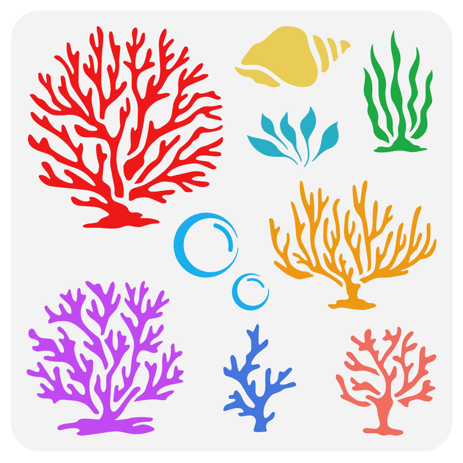 FINGERINSPIRE Sea Coral Wall Stencil 30x30cm Reusable Seaweed Corals Conch Bubble Painting Template DIY Art Summer Themed Sea Life Stencil for Painting on Wall Wood Scrapbooking