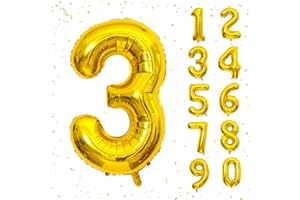 BEEYAKY 40 Inch Gold Number Balloons, Helium Mylar Foil Number Balloons for Birthday, Number 3 Balloon for 3st Birthday Decorations for Kids, Anniversary Party Decorations Supplies