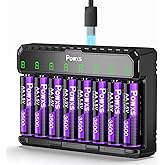 POWXS 1.5V AA Lithium Rechargeable Batteries with Charger (3500mAh, 8-Pack) - High-Capacity Double A Battery with Universal C