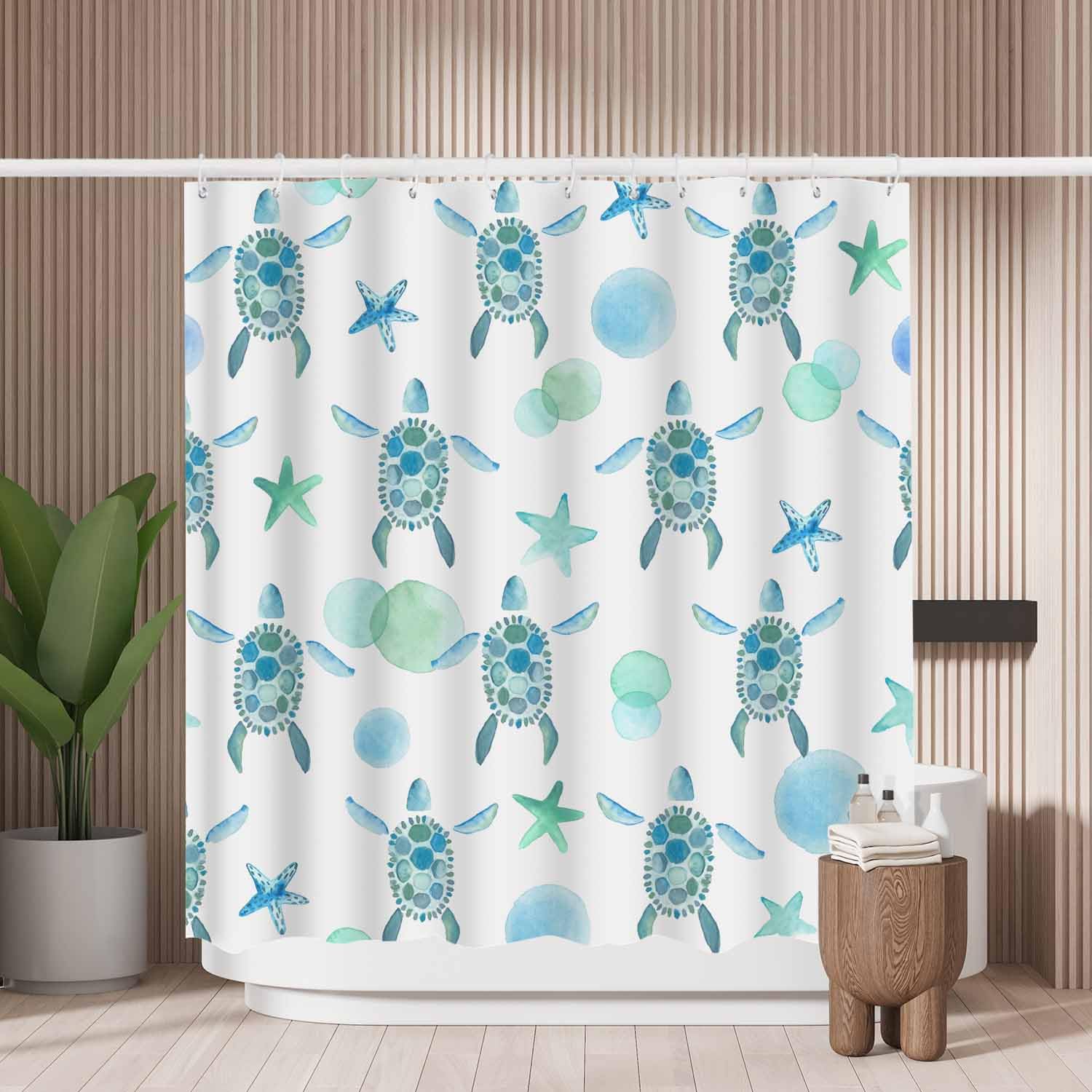 Woutay Shower Curtain Mould Proof Resistant Watercolor Sea Turtle,Water Repellant Fabric,Polyester,Size 180x180CM