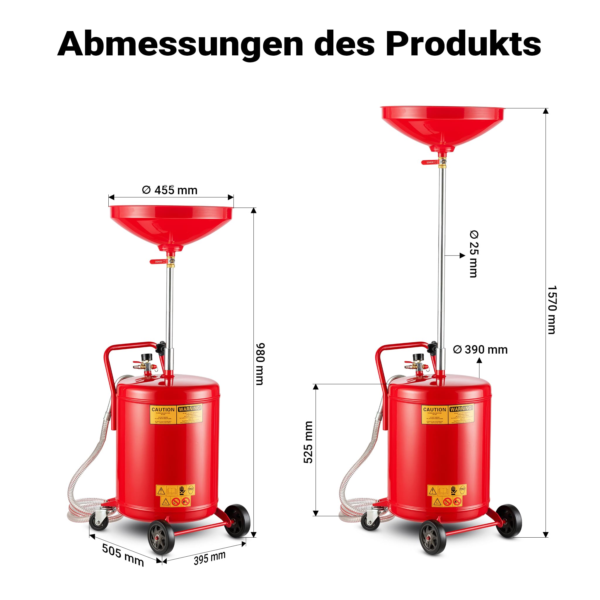 Wiltec Ölauffanggerät für 68l, höhenverstellbar 98-157cm mit 4-Rad-Fahrwerk, Entleerung mittels Luftdruck 3