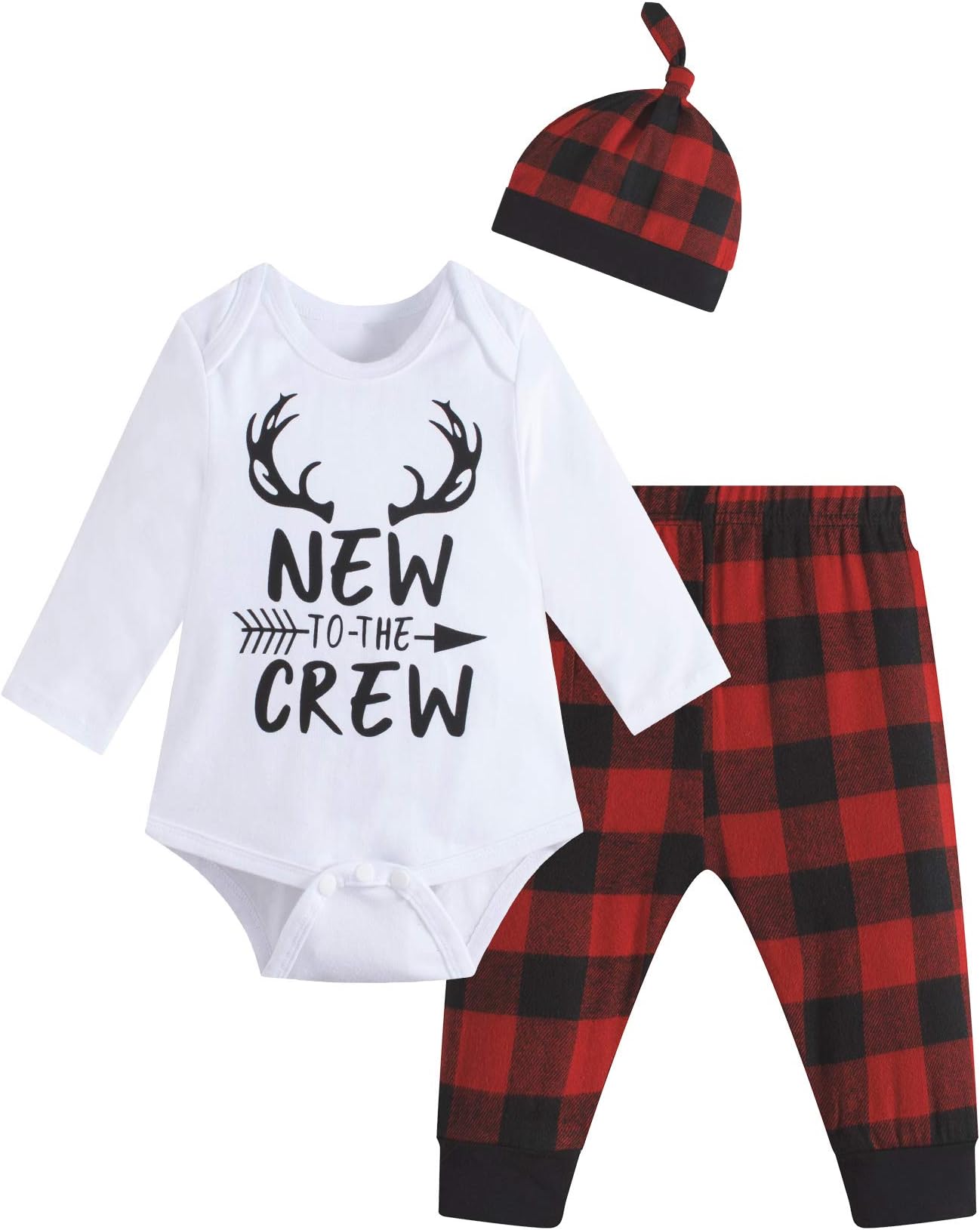 Little FancyBaby Boys Girls Cute Deer Little Man Short Sleeve Plaid Clothes Outfit Set