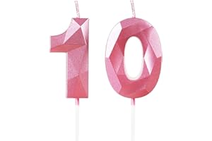 YIRAN Number 10 Candles,10th Birthday Candles,Pink Happy Birthday Candle for Cake,3D Design Cake Topper Decorations for Girl Women Pet Birthday Party Wedding Anniversary Celebration Supplies