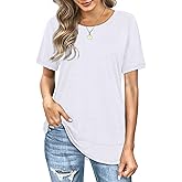 Dofaoo Womens Tops Short Sleeve Summer T-Shirts Curved Hem Casual Fashion Shirts Beach Vacation Clothes
