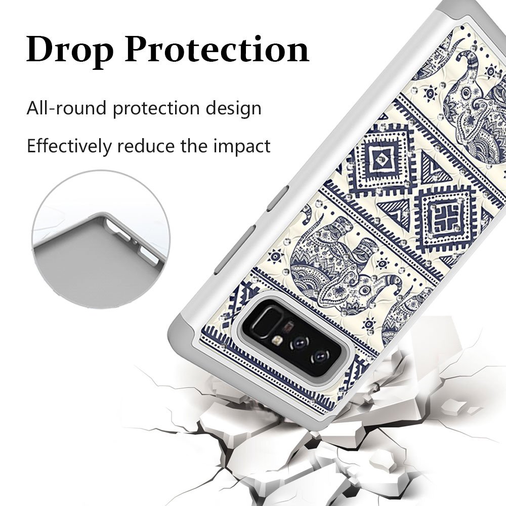 Note 8 Case, Galaxy Note 8 Case, MagicSky [Shock Absorption] Studded Rhinestone Bling Hybrid Dual Layer Armor Defender Protective Case Cover for Samsung Galaxy Note 8 (Elephant)