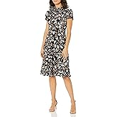 London Times Womens Polished Crepe Tie Neck A-line Dress