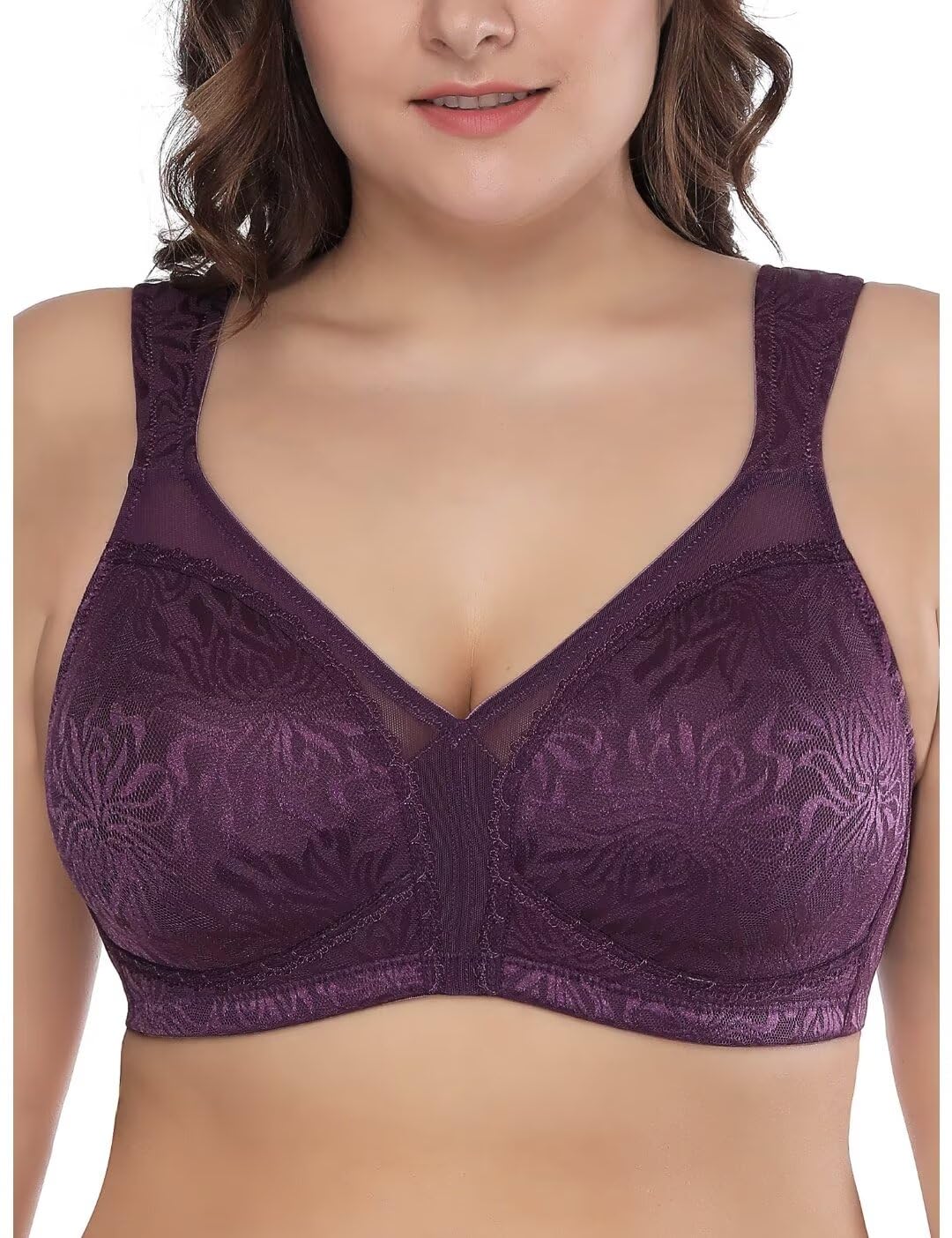 Photo 1 of Deyllo Women's Full Coverage Plus Size Comfort Minimizer Bra Wirefree Non Padded(Purple, 36H)
