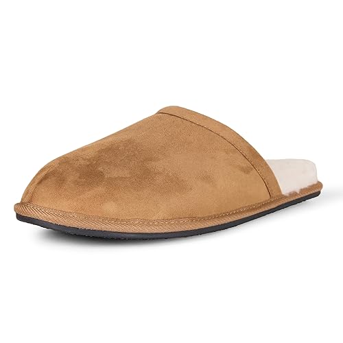 Amazon Essentials Cozy Slippers, House Shoes for Men, Chestnut Brown Microsuede, Size 13