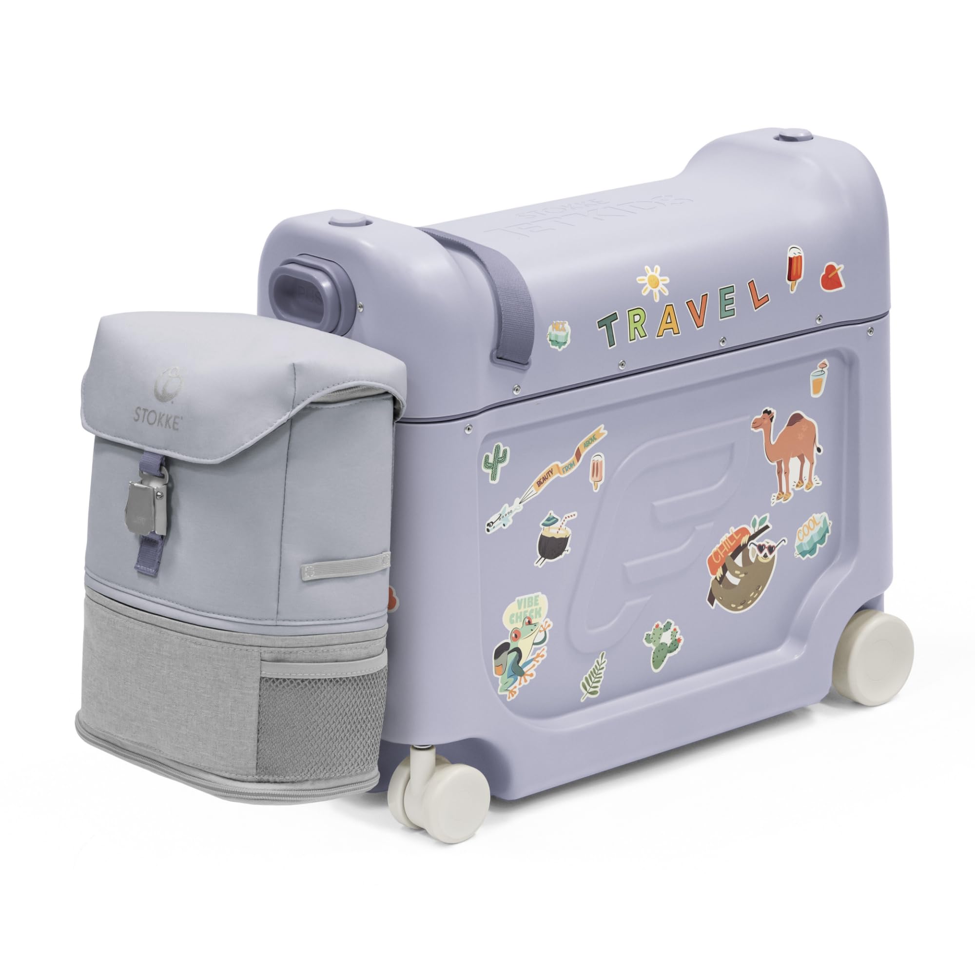Photo 1 of Stokke JetKids Travel Bundle, Arctic Blue - Includes BedBox Ride-On Suitcase & Backpack - Best for Kids 2-7 Years Old (Up to 77 lbs)