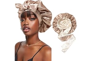 CHLINS Satin Bonnet Silk Sleep Cap with Stretchy Tie Band for Curly Hair - Silk Hair Wrap (Coffee + Champagne)