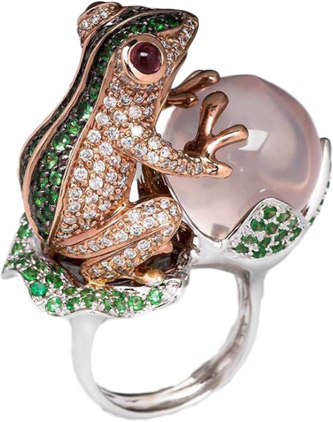 Lucky Meet 3D Frog Rings,Personalized Retro Rhinestone Crystal Frog