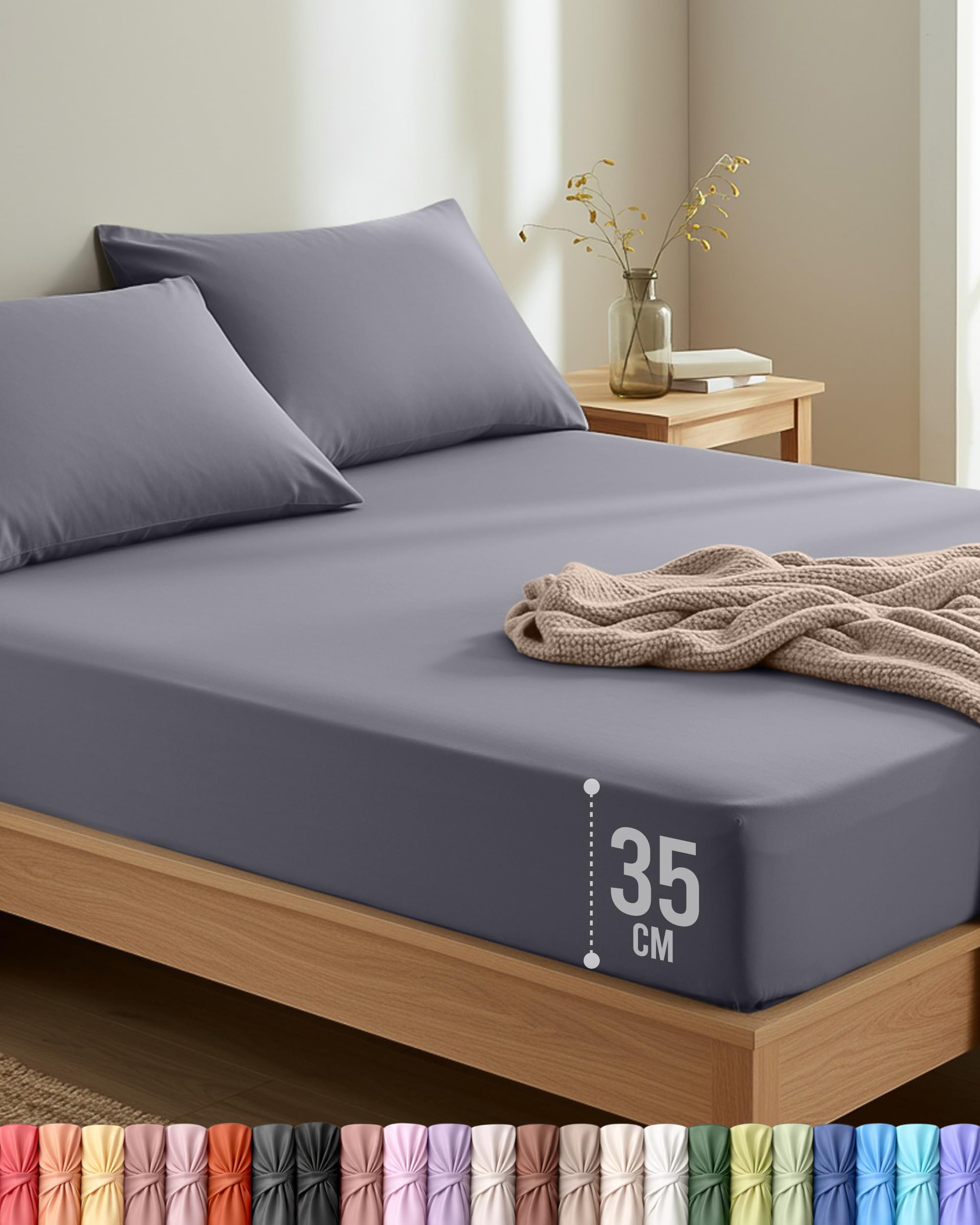 Utopia Bedding King Fitted Sheet with 2 Pillow Cases (50x75cm), Grey - Deep Pocket (35 cm) - Bed Sheets Set - OEKO -TEX Certified - Soft Brushed Microfibre