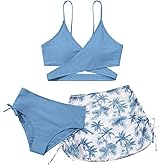 Girls 2 Piece Swimsuits with Skirts Criss Cross Swim Bathing Suits Teen Girls' Swimwear Adjustable Strap Bikini Set