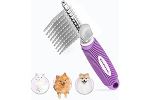 GENPEPADO Dematting Undercoat Rake Comb for Dogs & Cats with Long 2.5-In Stainless Steel Safety Blades for Removing Knots, Mats & Tangles - Pet Grooming Deshedding Brush Tool with Anti-Slip Grip