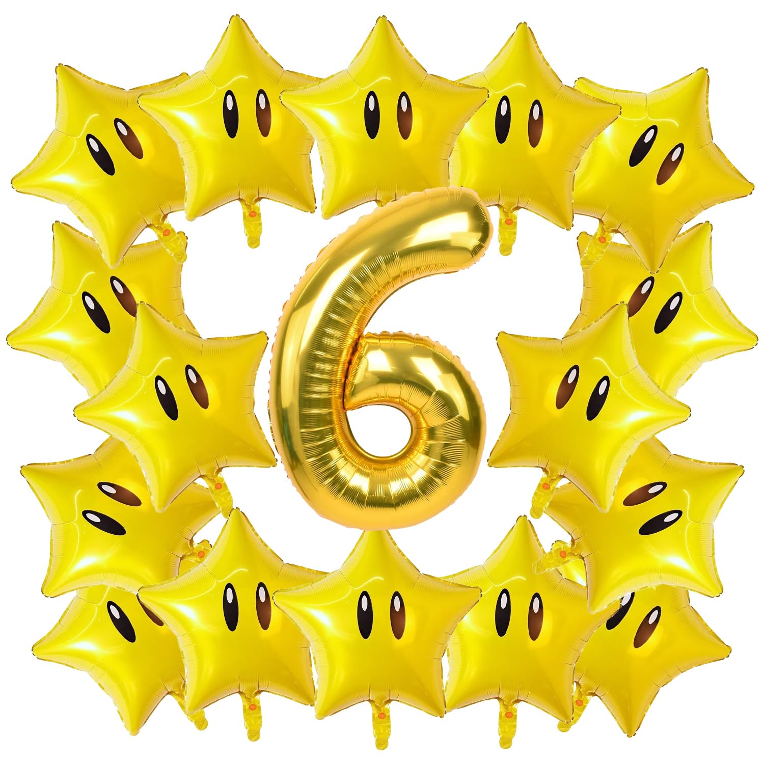 16PCS Foil Star Balloons, 40Inch Number 6 and Star Foil Balloons For Game Party 6th Birthday Party Decorations Children Party Supply Party Decor （6th）