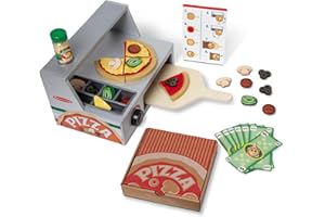 Melissa & Doug Top & Bake Wooden Pizza Counter Play Set with Play Food (41 Pcs) Preschool Toy Pizza, Wooden Food Set, Pretend Sets For Kids Ages 3+ - FSC-Certified - FSC Certified