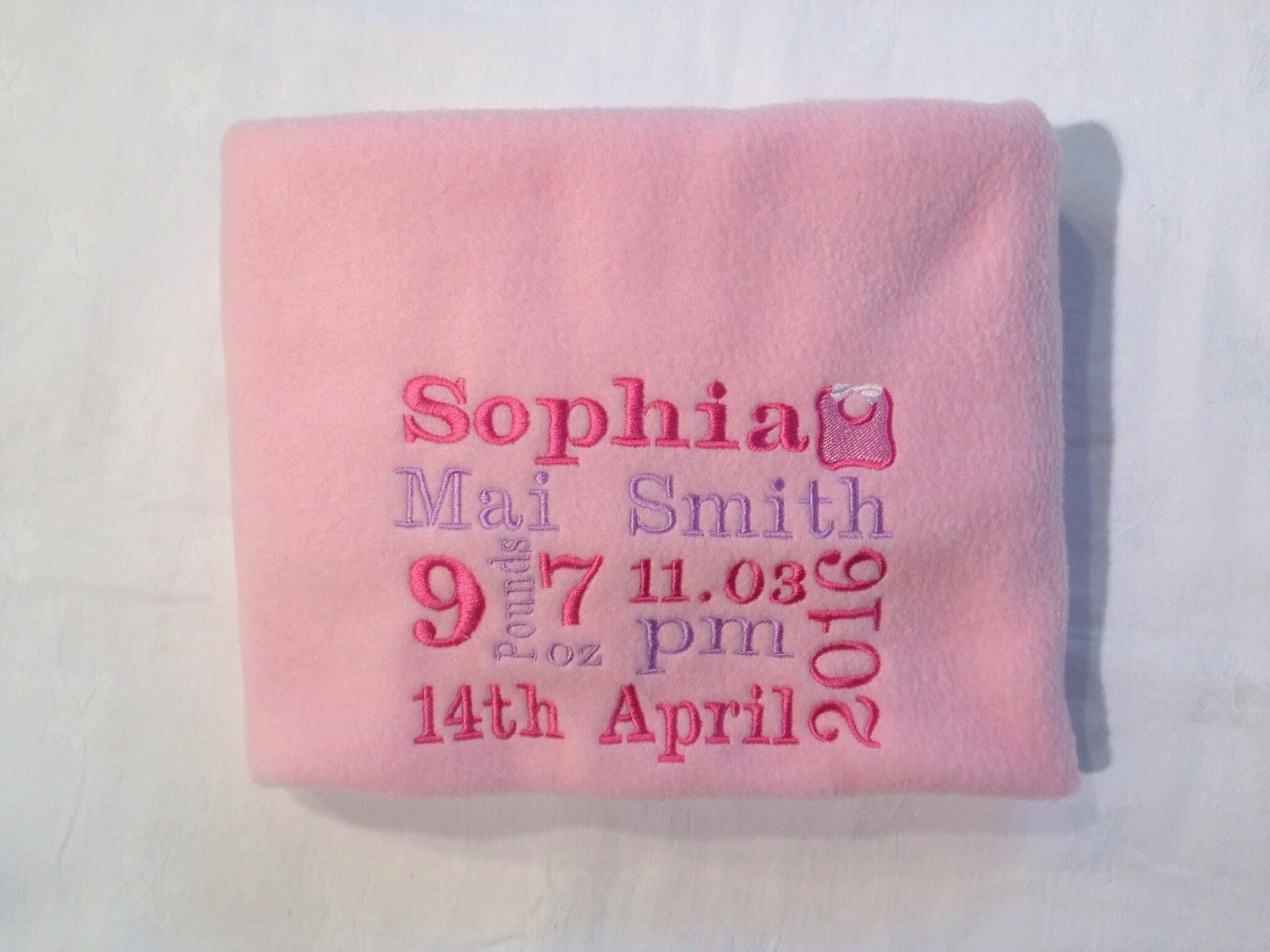 Personalised Baby Birth Gift Blanket Keepsake Birth Details pinkhite Lemon Baby Gift (Pink)