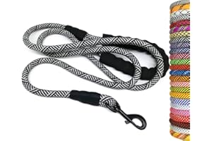 MayPaw Heavy Duty Rope Dog Leash, 3/4/5/6/7/8/10/12/15/20FT Nylon Pet Leash, Soft Padded Handle Thick Lead Leashes for Large Medium Dogs (Black, 1/2" * 3')