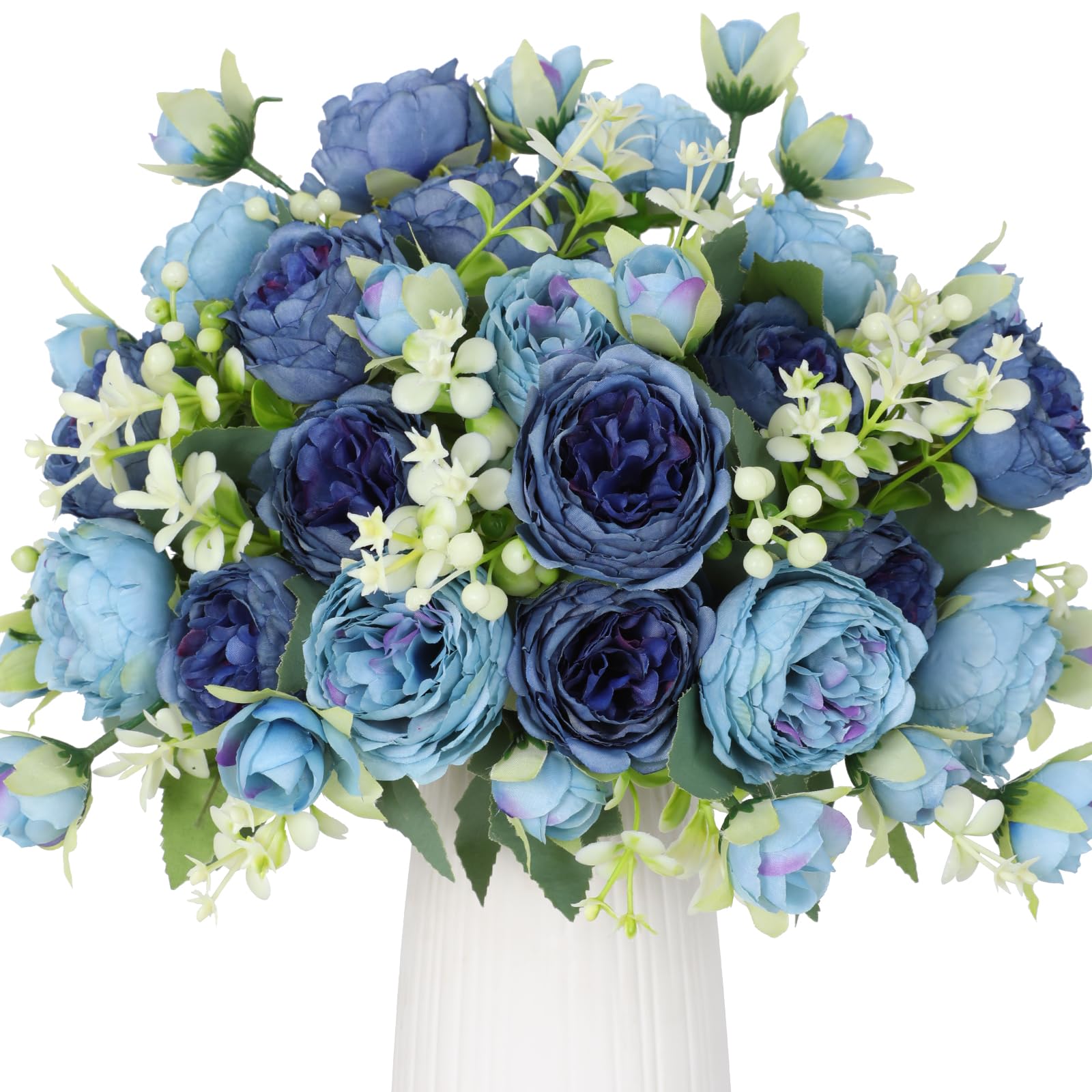 Photo 1 of Floweroyal 4 Bunches Peony Artificial Flowers Teal Blue Flowers Silk Peonies Bouquets for Wedding Party Table Centerpieces Floral Arrangement Home Kitchen Decor