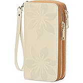 GOIACII Women's Wallet Large Capacity Double Zip Ladies Card Phone Holder RFID Blocking Wristlet Leather