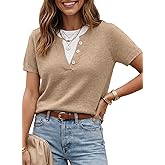 SHEWIN Womens Sweaters Short Sleeve Color Block Tops Lightweight Summer Spring Shirts Business Casual Pullovers