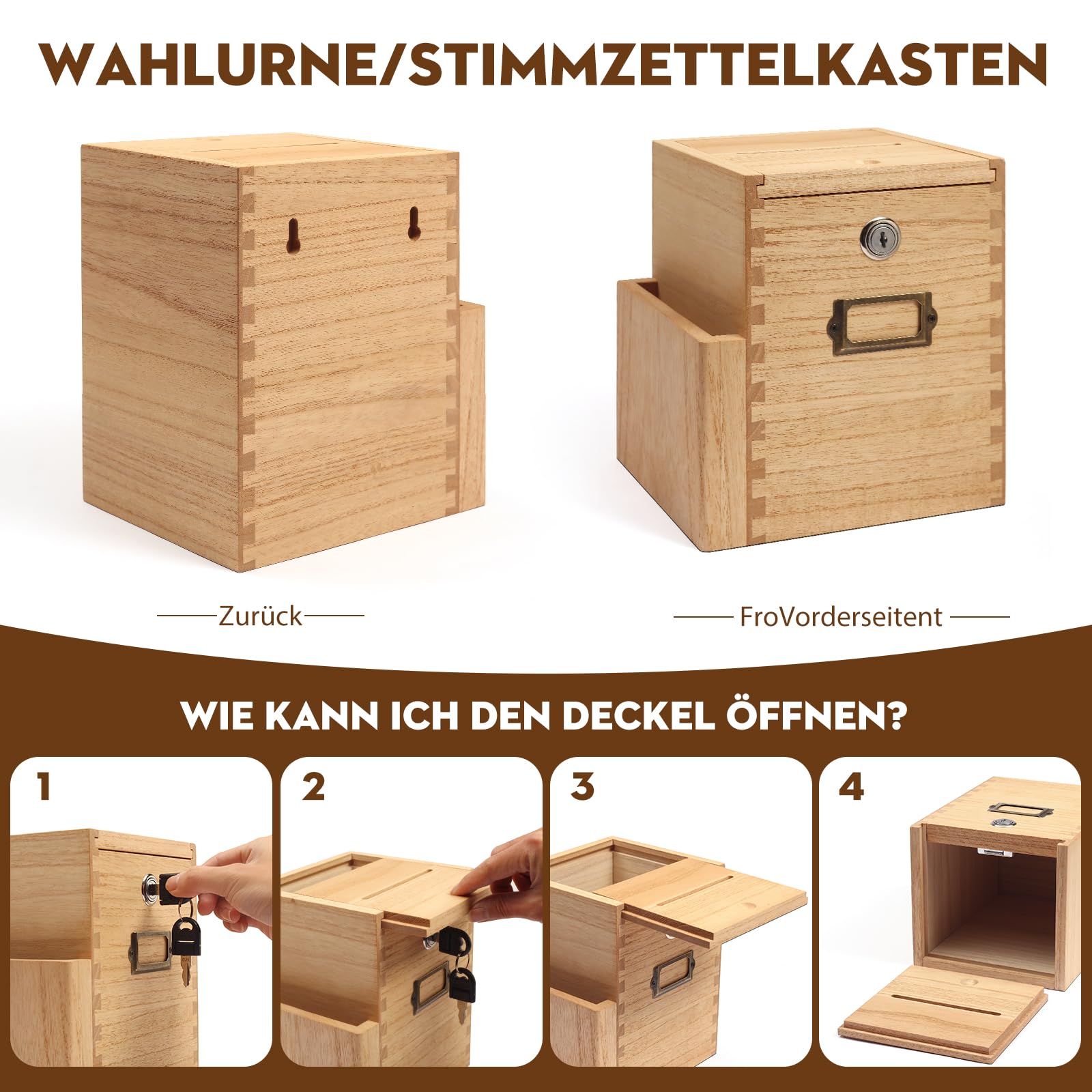 KIRIGEN Vorschlagsbox, Spendenbox mit Schloss, Wahlurne, Natur 6