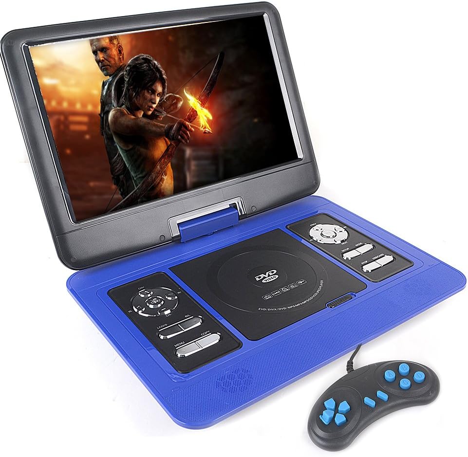 [Christmas Gift]Rainyblue 13.3'' Inch Portable DVD Player with 270° Eye Protection Swivel Screen 4Hrs Rechargeable Battery for SD USB Game, with Remote Controller/Game handle/Car Charger