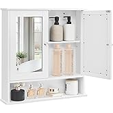 VASAGLE Bathroom Cabinet with Mirror, Wall Cabinet with 2 Mirrored Doors, Adjustable Shelf, Open Compartment, Wall-Mounted, 5