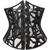SHYMMUO Women Black Underbust Corset Waist Trainer Bustier Top Boned Lace Up Corset Tops Gothic Steampunk Renaissance