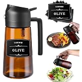 Oliver Oil Sprayer Dispenser for Cooking Bottle 16oz Dark Glass Black | 2-in-1 Lightproof Borosilicate Glass Oil Bottle, Wide Mouth for Easy Refill Clean