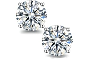 BOYA Moissanite Stud Earrings for Women,0.6-4ct 18K White Gold Plated Silver Friction Back and Post for Women Men, D Color VVS1 Round Lab Created Diamond Earrings Men
