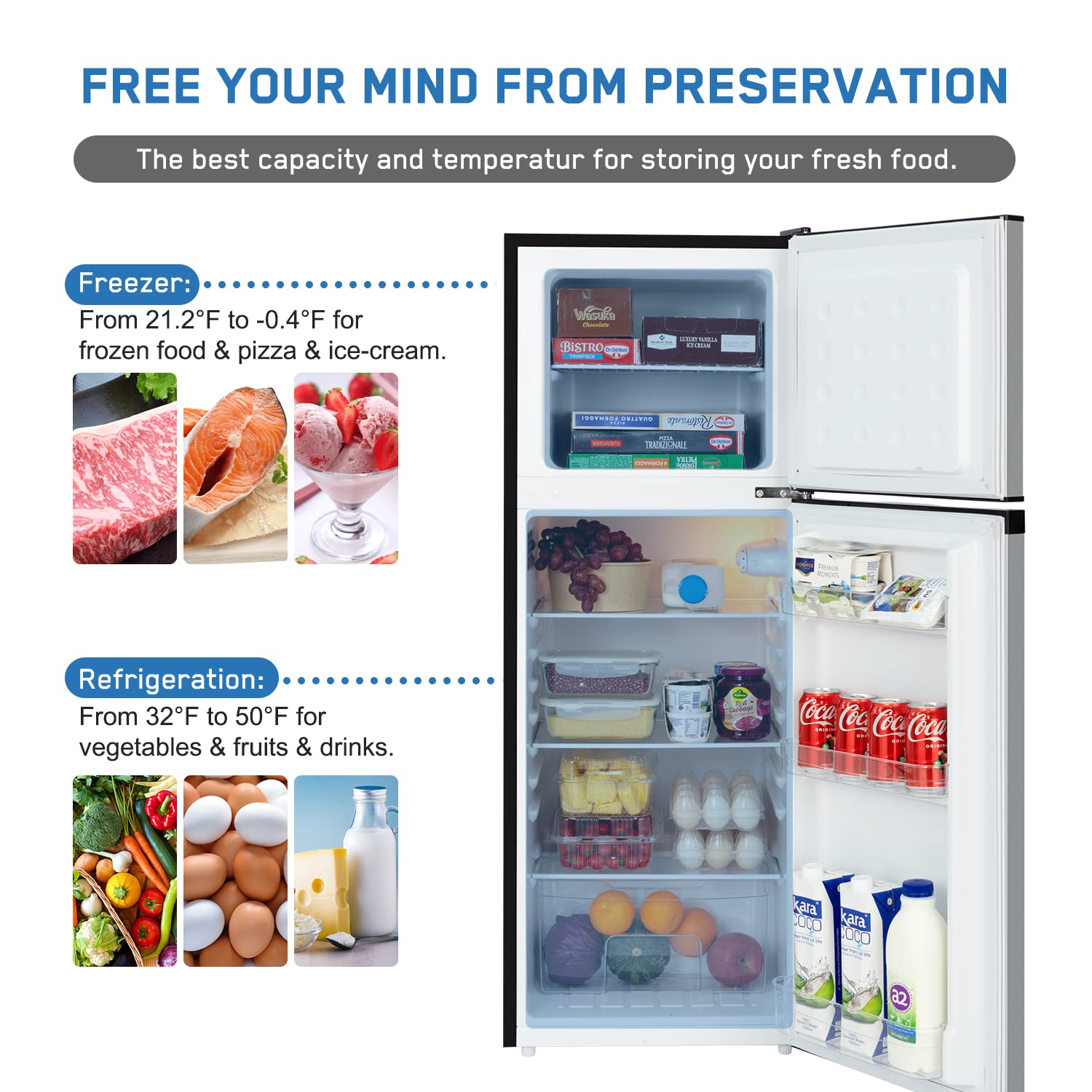 Frestec 4.7 CU' Refrigerator, Mini Fridge with Freezer, Compact Refrigerator, Small Refrigerator with Freezer, Top Freezer, Adjustable Thermostat Control, Door Swing, Black (FR 472 BK)
