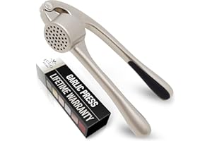 Zulay Kitchen Premium Garlic Press Set - Rust Proof & Dishwasher Safe Professional Garlic Mincer Tool - Easy-Squeeze, Easy-Cl