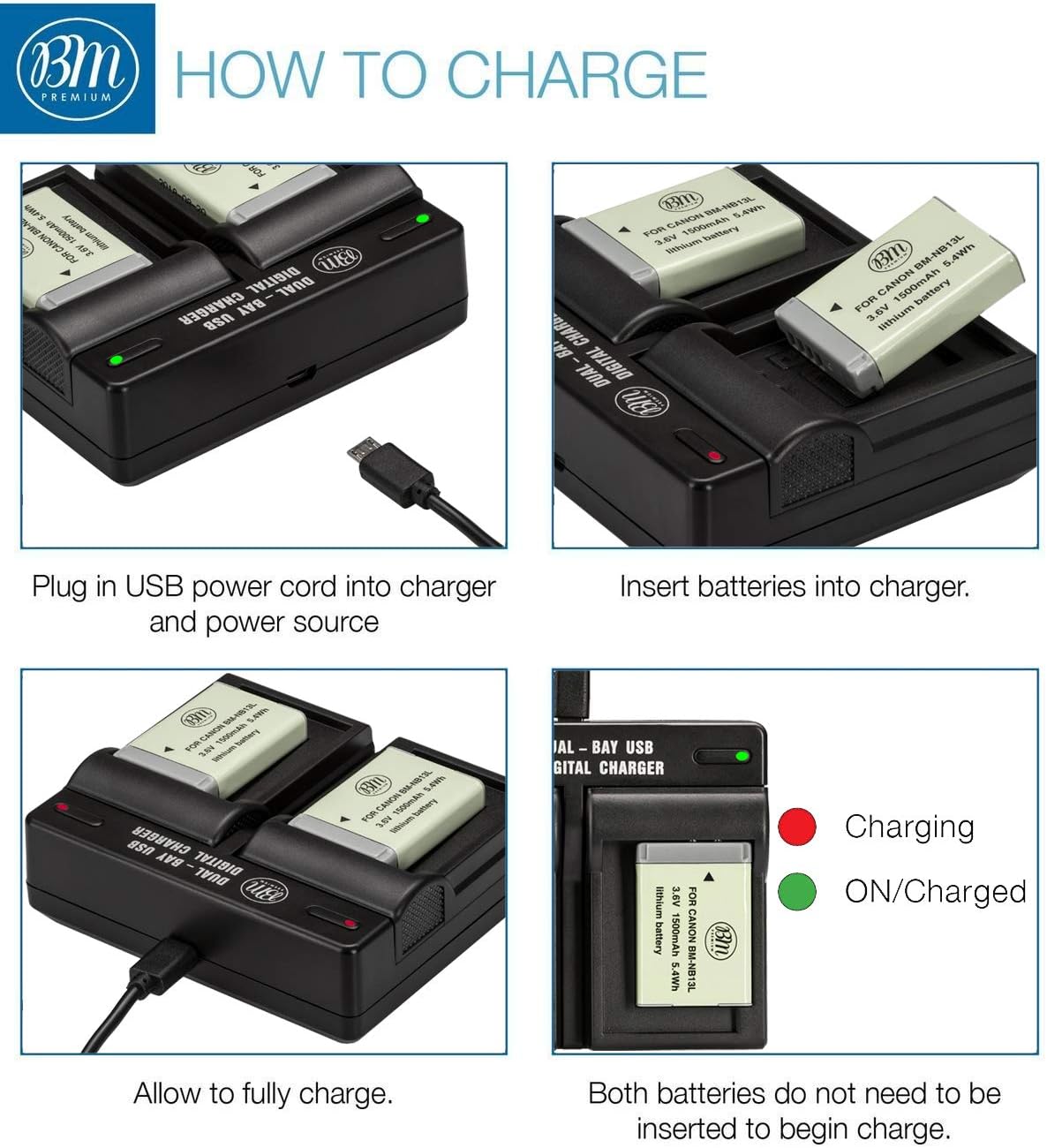 BM 2-Pack of NB-13L Batteries and Dual Battery Charger for Canon PowerShot SX740 HS, G1 X Mark III, G5 X, G5 X Mark II, G7 X, G7 X Mark II, G7 X Mark III, G9 X, G9 X Mark II, SX620 HS, SX720 HS Camera : Camera & Photo