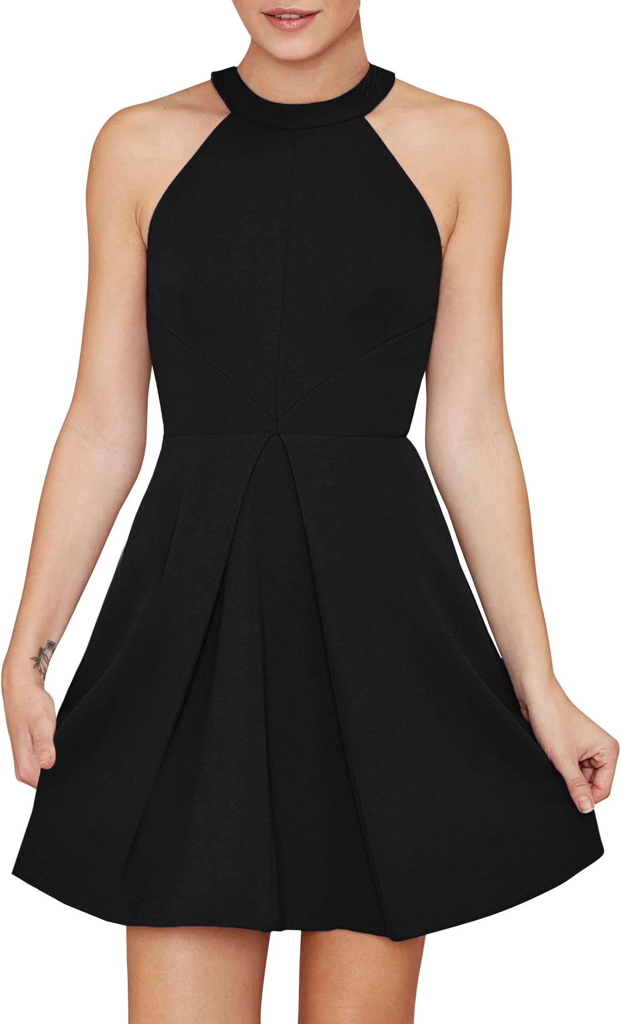 Manydress Women's Halter Neck Fit and Flare Party Cocktail Dress (XL(US10), Black)