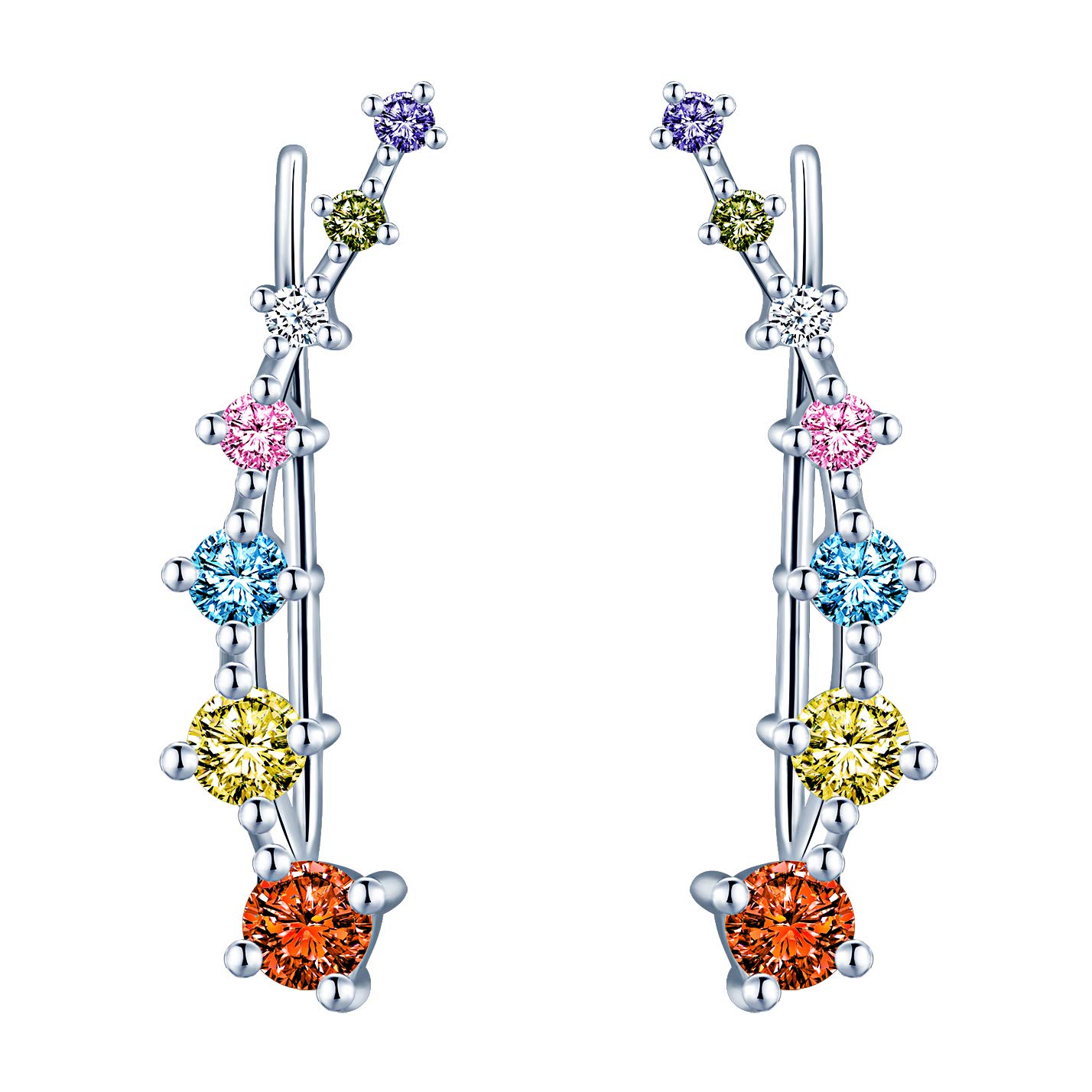 Ear Crawler 925 Sterling Silver Cubic Zirconia Cartilage Ear Crawler Stud Earrings for Girls Women — image 1